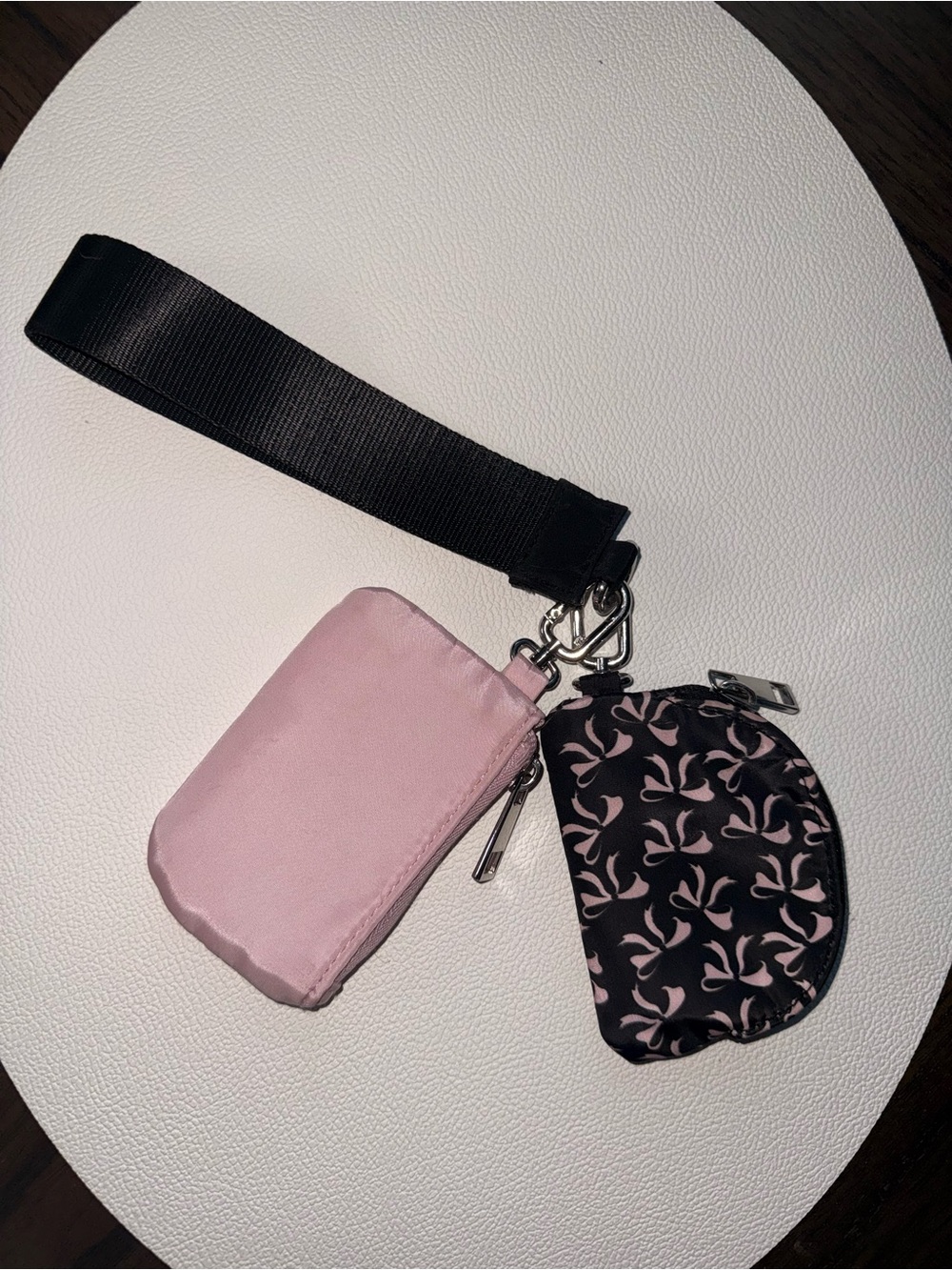 Pink Wristlet Key Pouch and Patterned Coin Wallet Set